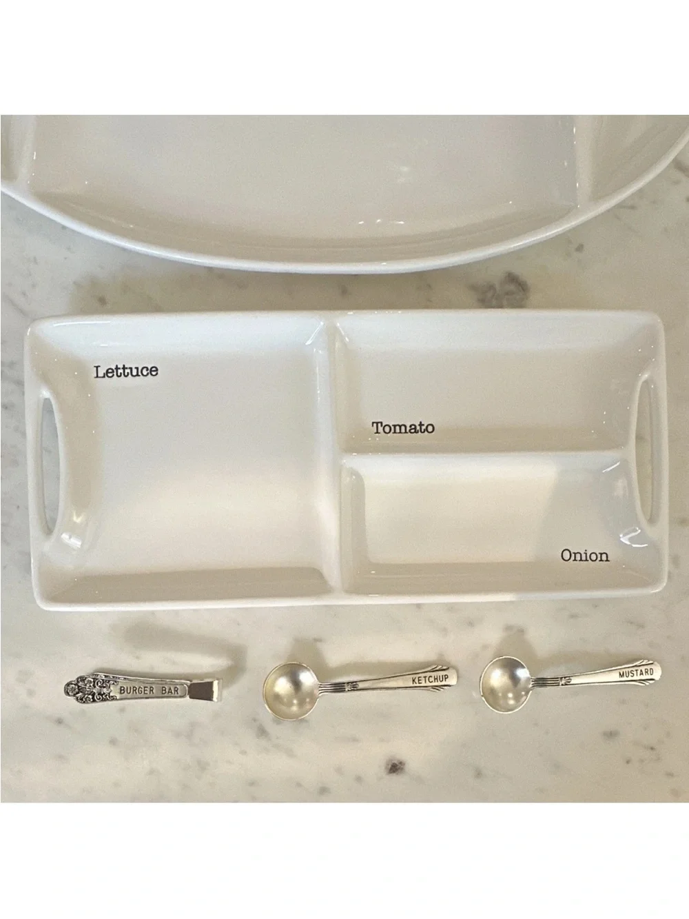 Mud Pie White Ceramic Condiment and Bun Serving Set